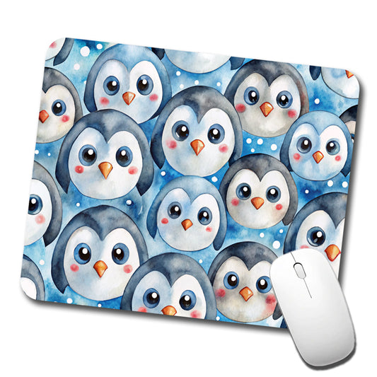 Cute Penguin Faces Watercolor Low Profile Mouse Pad Mat