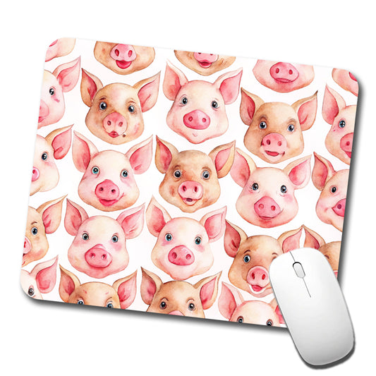 Cute Pig Faces Watercolor Low Profile Mouse Pad Mat