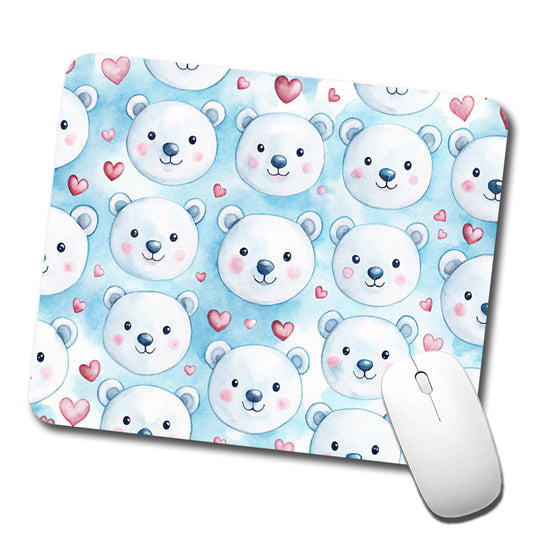 Cute Polar Bear Faces Hearts Low Profile Mouse Pad Mat