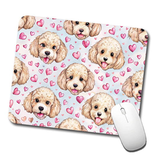 Cute Poodle Dog Faces Hearts Low Profile Mouse Pad Mat