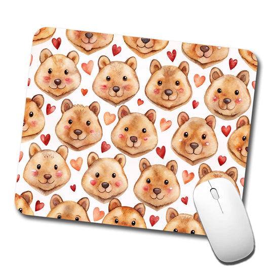 Cute Quokka Faces Hearts Watercolor Low Profile Mouse Pad Mat