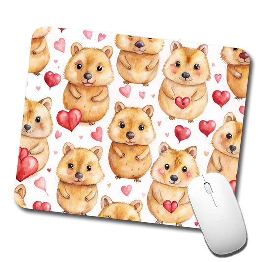 Cute Quokkas Hearts Watercolor Low Profile Mouse Pad Mat