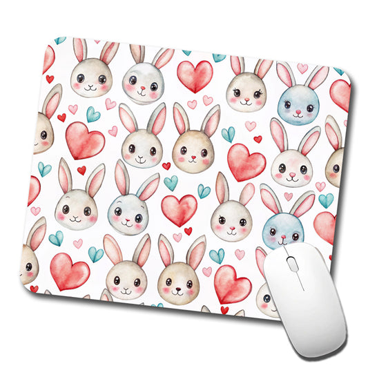 Cute Rabbit Bunny Faces Hearts Easter Low Profile Mouse Pad Mat