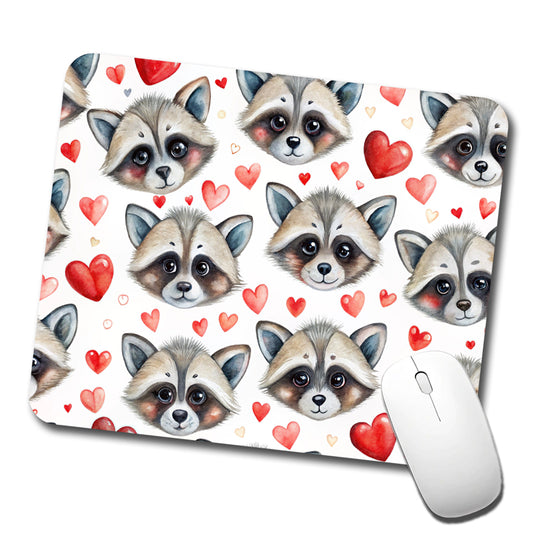 Cute Raccoon Faces Hearts Low Profile Mouse Pad Mat
