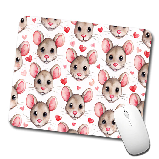 Cute Rat Faces Hearts Watercolor Low Profile Mouse Pad Mat