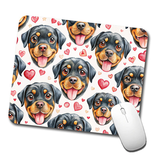 Cute Rottweiler Dog Faces Hearts Low Profile Mouse Pad Mat
