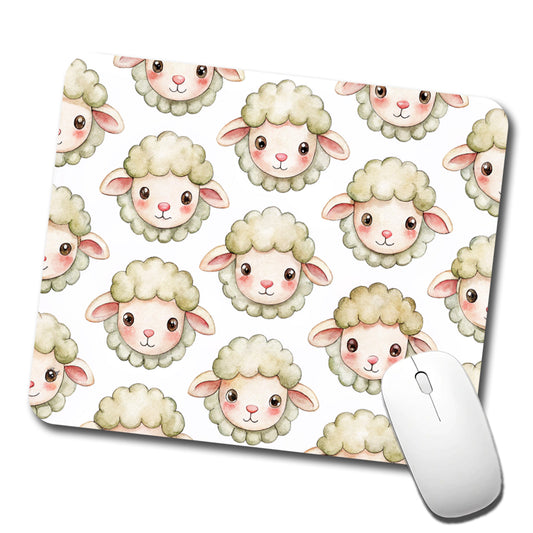 Cute Sheep Faces Watercolor Low Profile Mouse Pad Mat