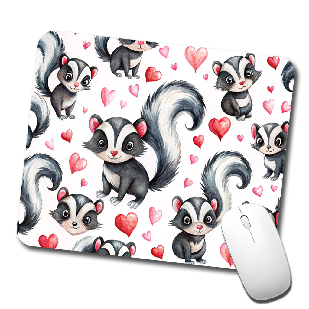 Cute Skunks Hearts Watercolor Low Profile Mouse Pad Mat