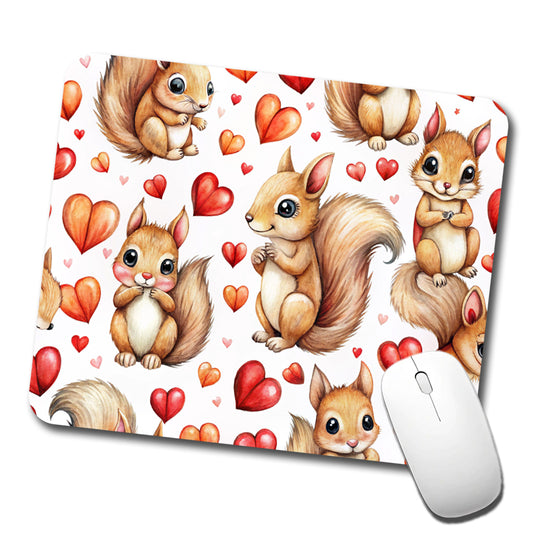 Cute Squirrels Hearts Watercolor Low Profile Mouse Pad Mat
