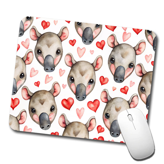 Cute Tapir Faces Hearts Watercolor Low Profile Mouse Pad Mat