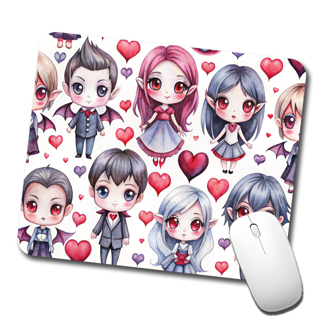 Cute Vampires Hearts Watercolor Low Profile Mouse Pad Mat
