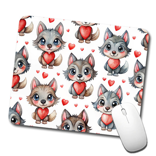 Cute Werewolves Hearts Watercolor Low Profile Mouse Pad Mat
