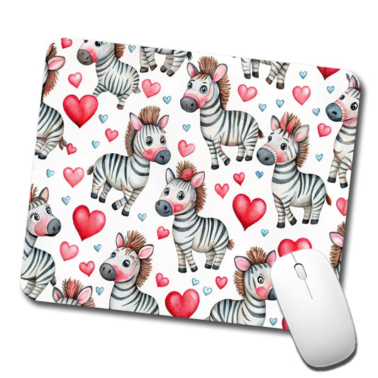 Cute Zebras Hearts Watercolor Low Profile Mouse Pad Mat