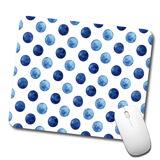 Dark Blue Polka Dots White Background Low Profile Mouse Pad Mat