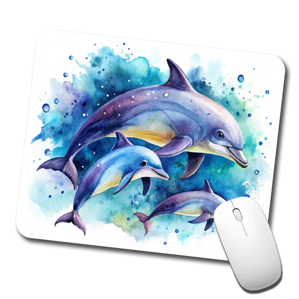 Dolphins Family Watercolor Design Low Profile Mouse Pad Mat