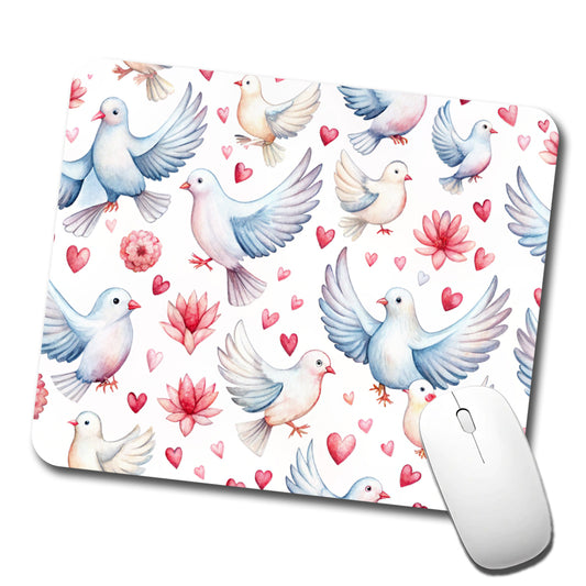 Doves Hearts Watercolor Low Profile Mouse Pad Mat