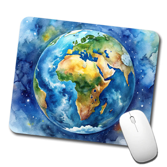 Earth Africa Asia Europe From Space Watercolor Low Profile Mouse Pad Mat