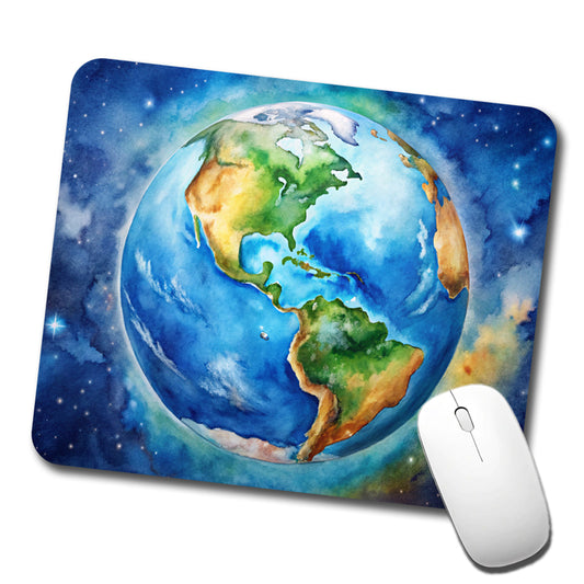 Earth North South America From Space Watercolor Low Profile Mouse Pad Mat