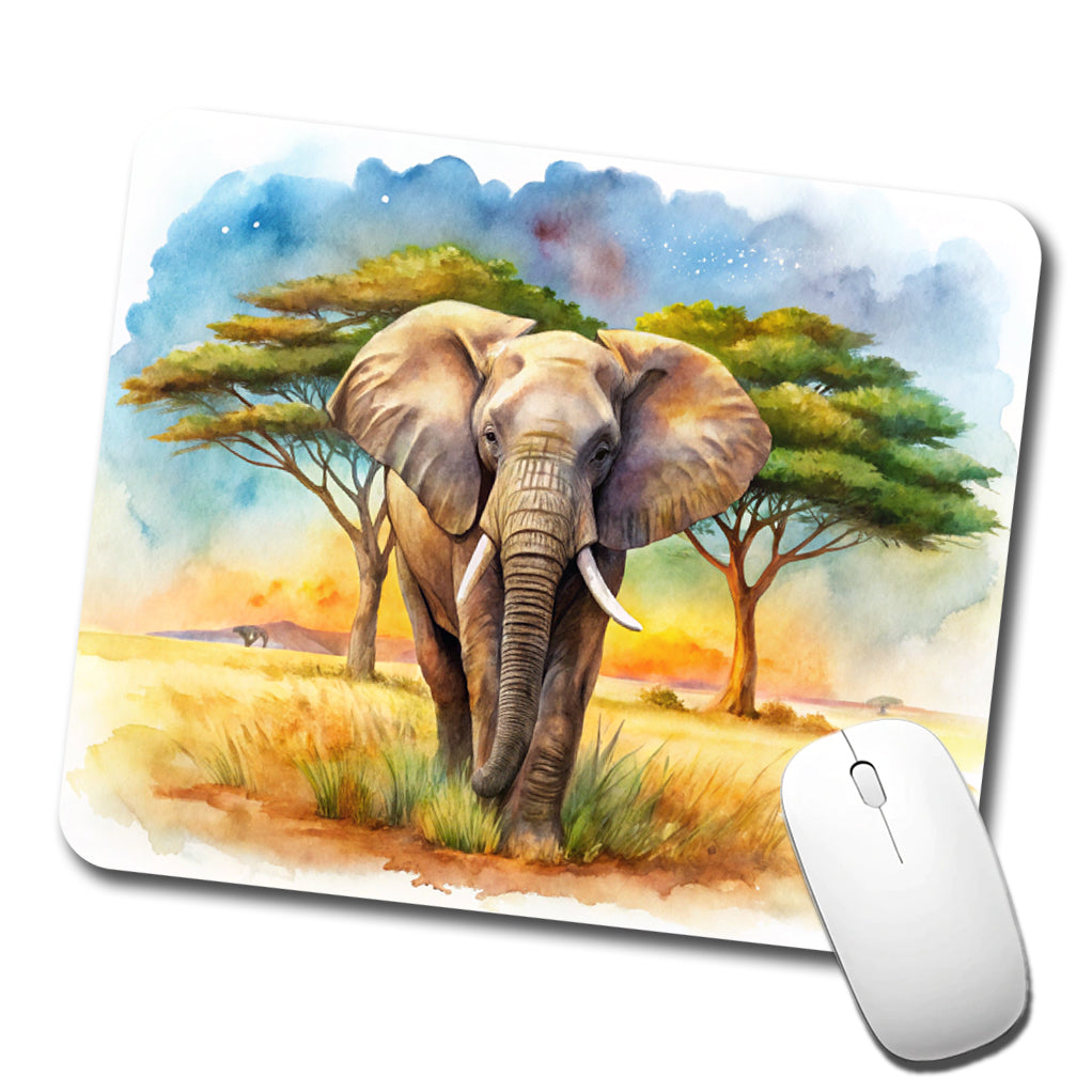 Elephant African Plain Watercolor Design Low Profile Mouse Pad Mat