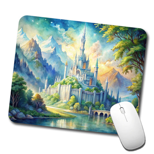 Elves Fantasy Kingdom Watercolor Design Low Profile Mouse Pad Mat