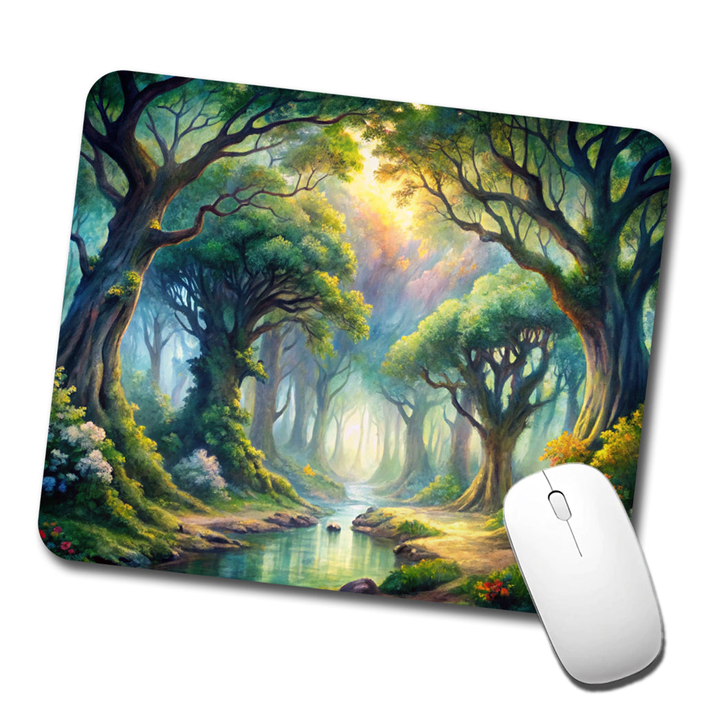 Elvish Elves Forest Fantasy Watercolor Design Low Profile Mouse Pad Mat