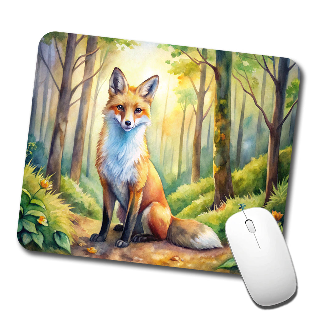 Fox Sitting In Forest Watercolor Low Profile Mouse Pad Mat