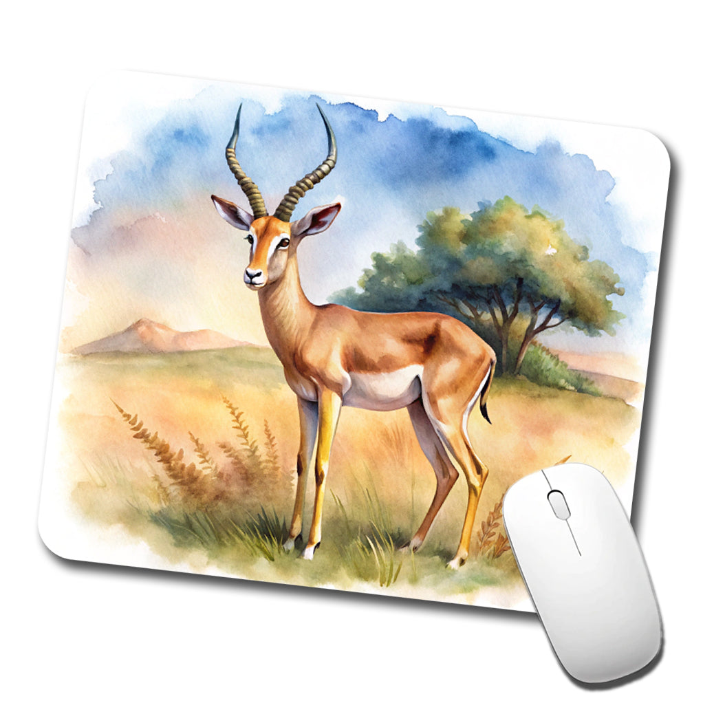 Gazelle African Plain Watercolor Design Low Profile Mouse Pad Mat