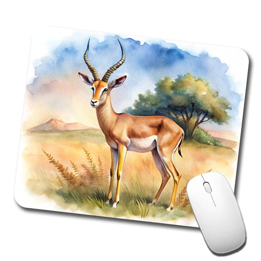 Gazelle African Plain Watercolor Design Low Profile Mouse Pad Mat