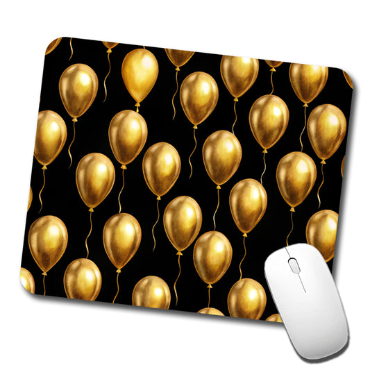 Gold Balloons Black Background Birthday Anniversary Low Profile Mouse Pad Mat