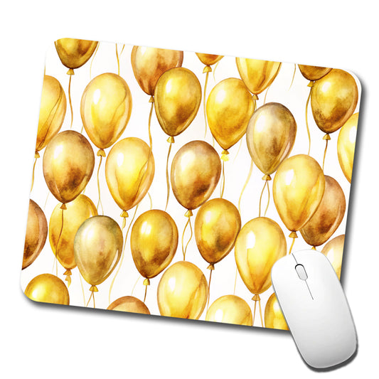 Gold Balloons Watercolor Birthday Anniversary Low Profile Mouse Pad Mat