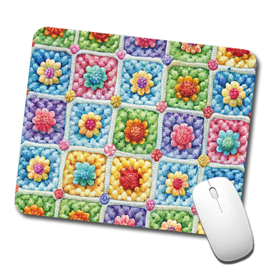 Granny Square Crochet Crocheting Pattern Watercolor Low Profile Mouse Pad Mat