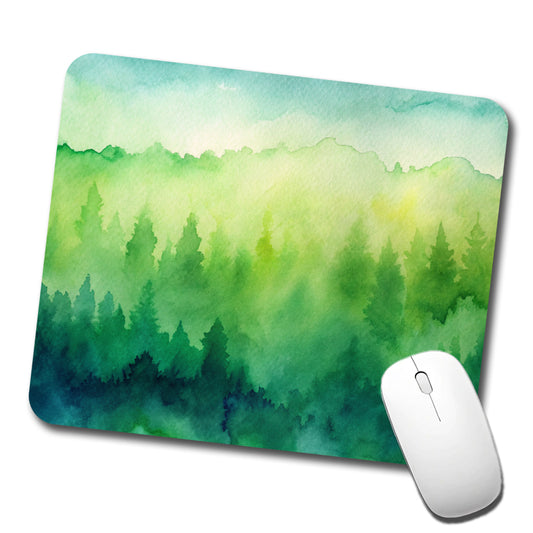 Green Forest Ombre Watercolor Low Profile Mouse Pad Mat