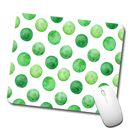 Green Polka Dots White Background Low Profile Mouse Pad Mat