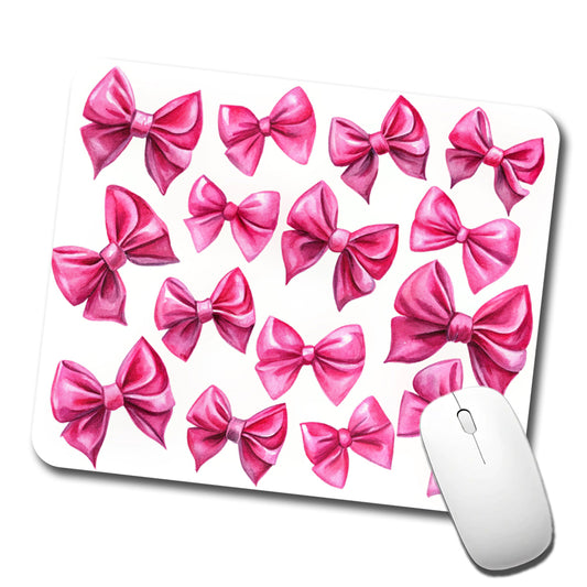 Hot Pink Scattered Coquette Bows Watercolor Low Profile Mouse Pad Mat