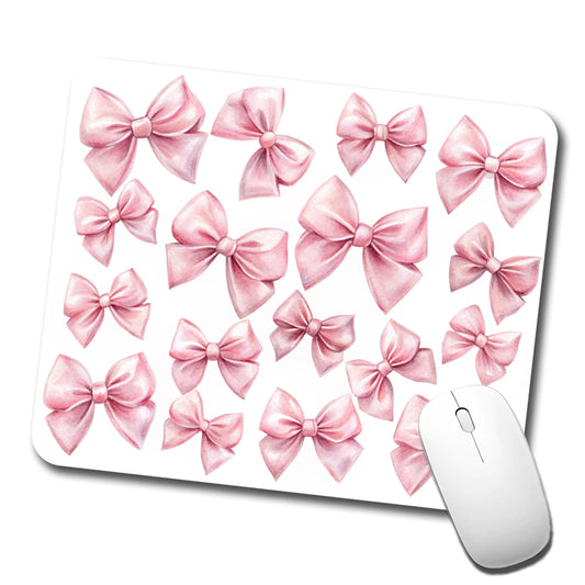 Light Pink Scattered Coquette Bows Watercolor Low Profile Mouse Pad Mat