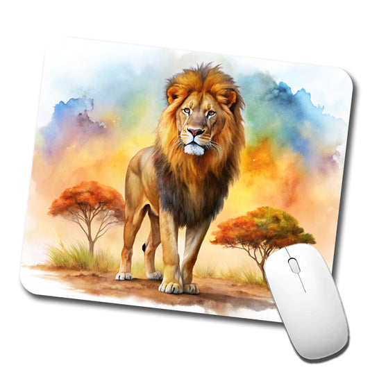 Lion African Plain Watercolor Low Profile Mouse Pad Mat