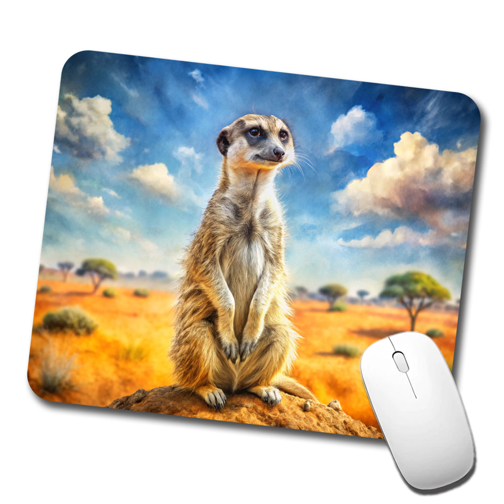 Meerkat African Plain Watercolor Design Low Profile Mouse Pad Mat