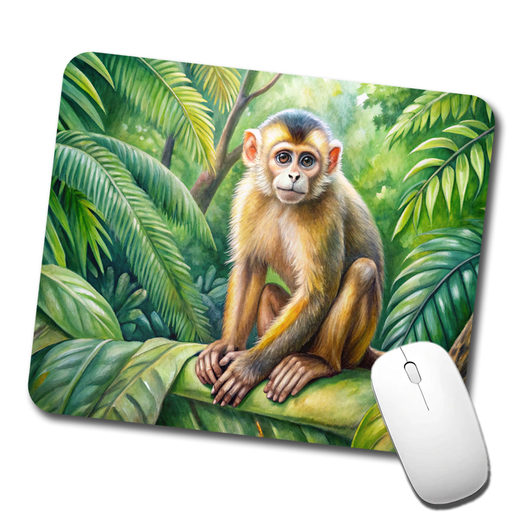 Monkey In Rainforest Watercolor Low Profile Mouse Pad Mat