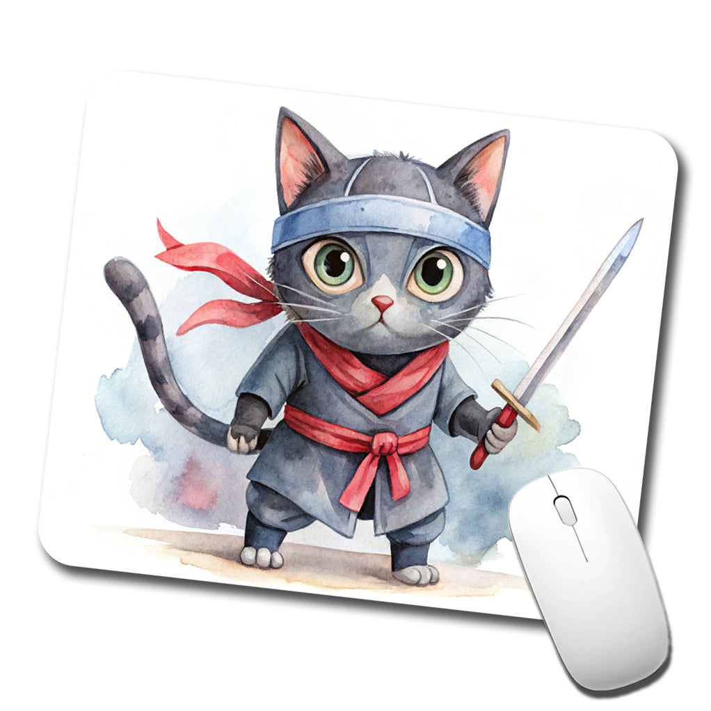 Ninja Cat Watercolor Low Profile Mouse Pad Mat