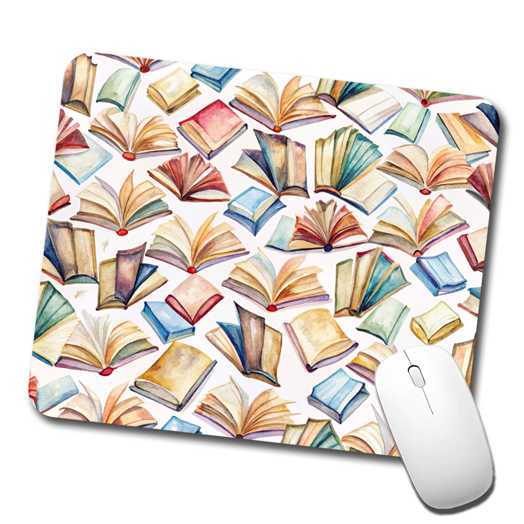 Open Books Watercolor Reader Reading Low Profile Mouse Pad Mat