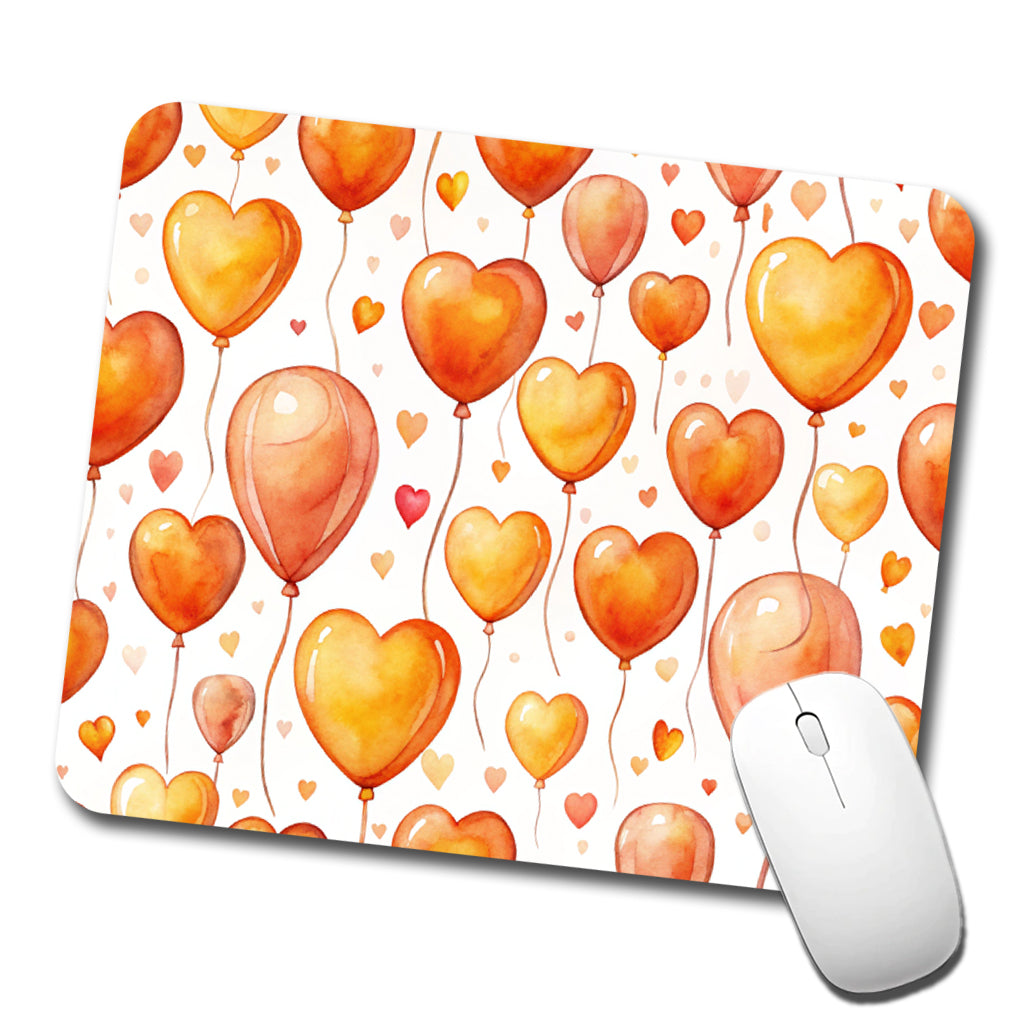 Orange Balloons Hearts Watercolor Birthday Low Profile Mouse Pad Mat
