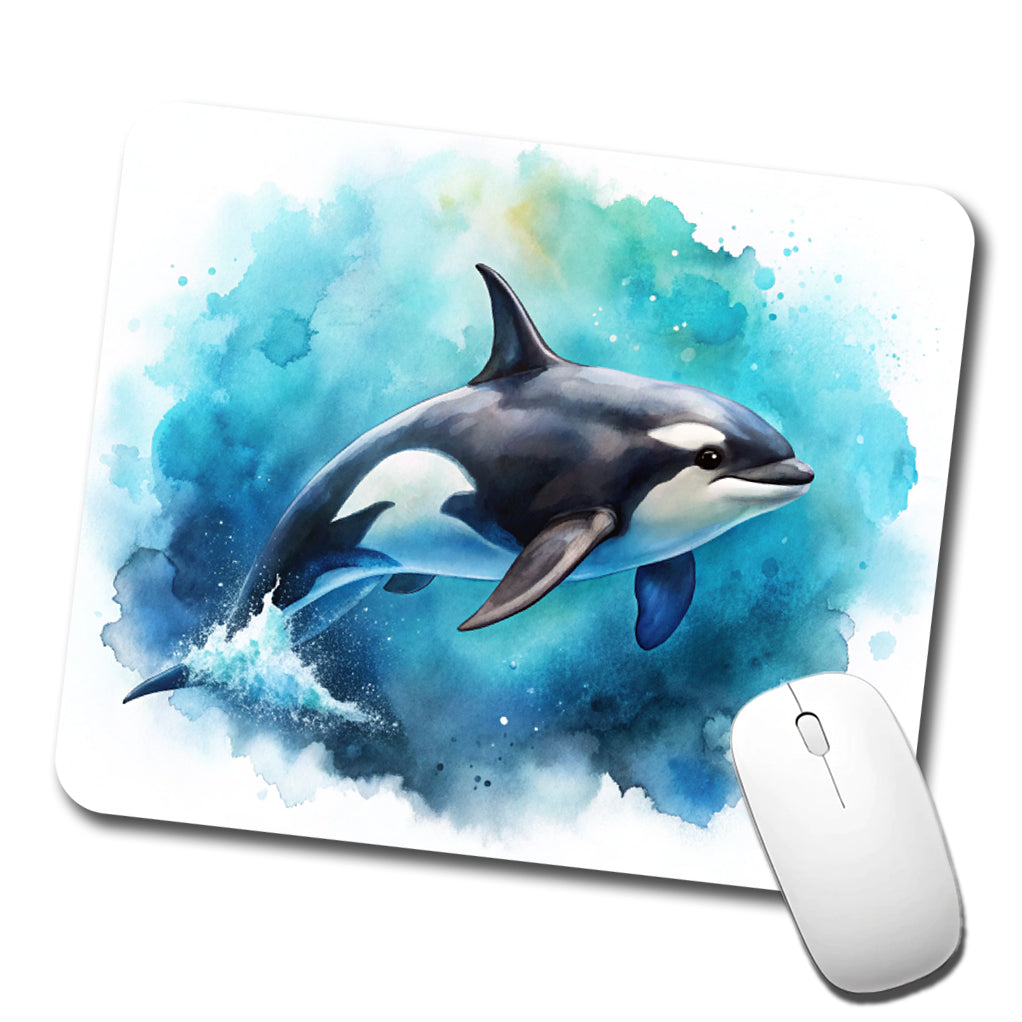 Orca Whale In Ocean Watercolor Design Low Profile Mouse Pad Mat
