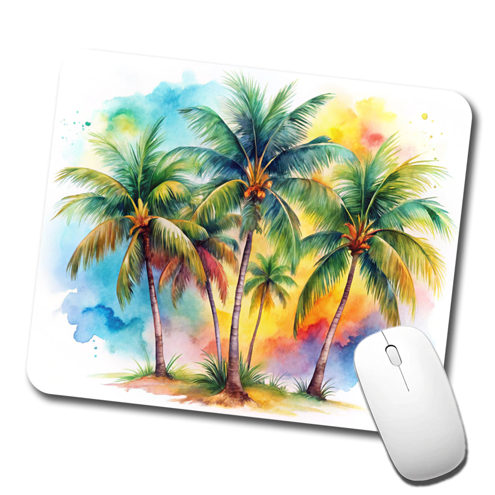 Palm Trees Tropical Watercolor Design Low Profile Mouse Pad Mat