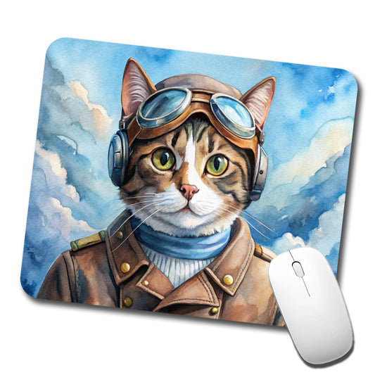 Pilot Cat Watercolor Low Profile Mouse Pad Mat