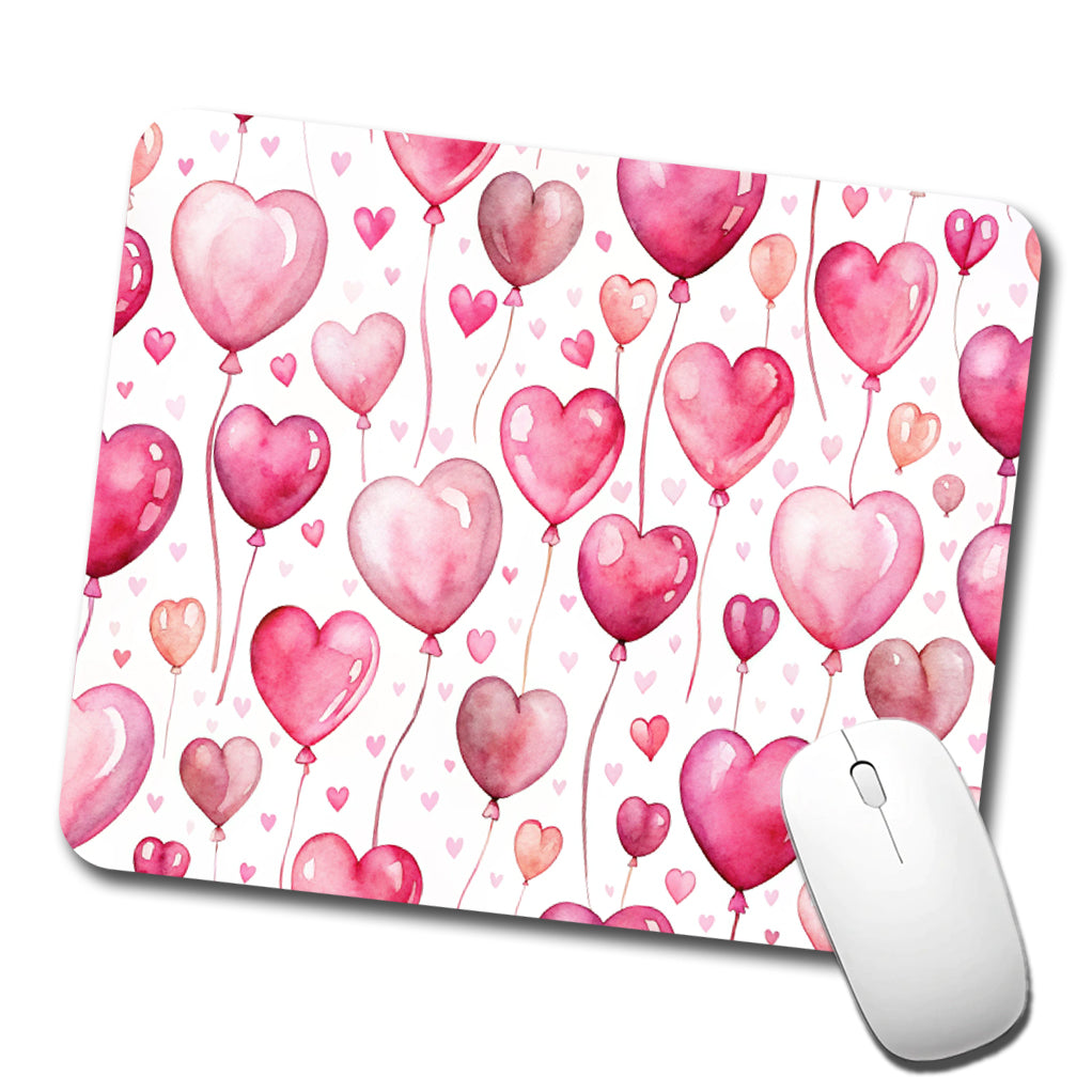 Pink Balloons Hearts Watercolor Birthday Valentine's Love Low Profile Mouse Pad Mat