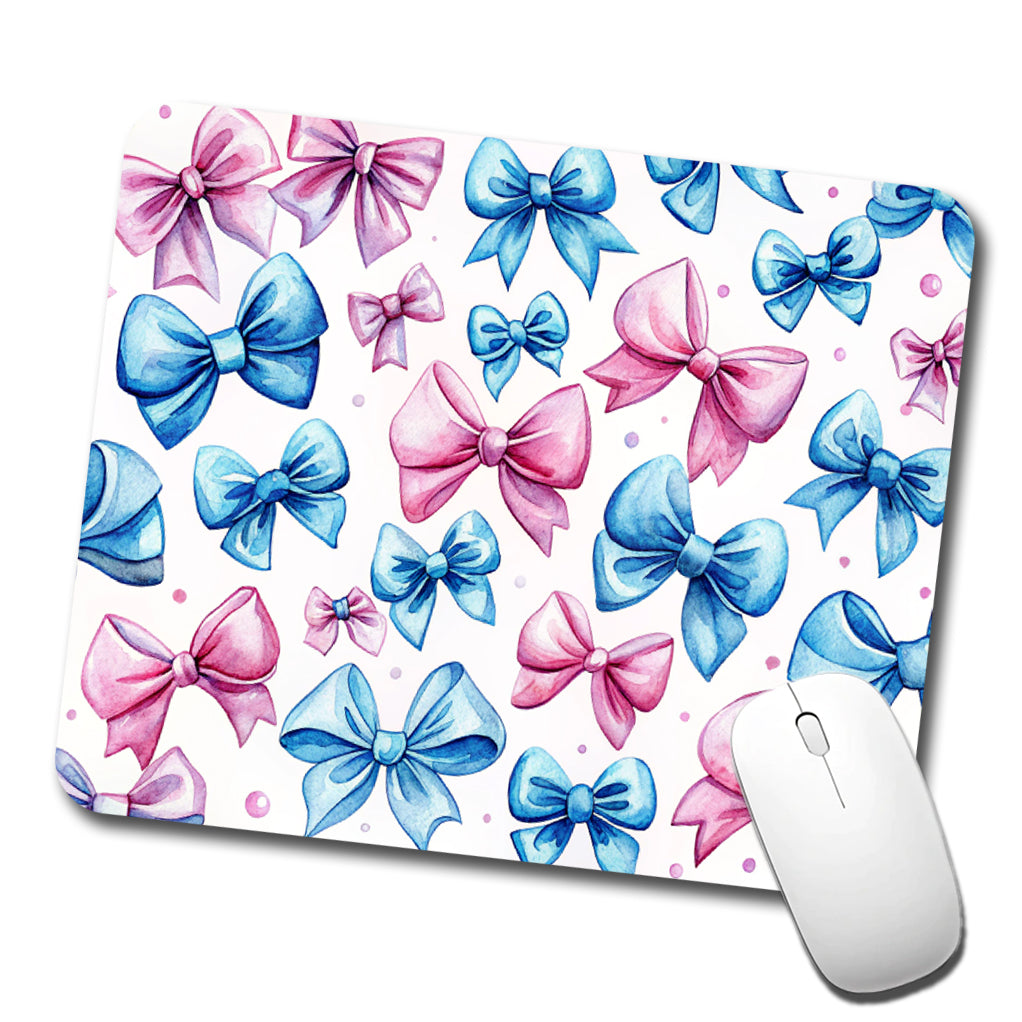 Pink Blue Scattered Coquette Bows Watercolor Low Profile Mouse Pad Mat