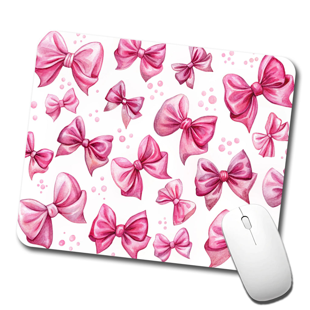 Pink Scattered Coquette Bows Watercolor Low Profile Mouse Pad Mat
