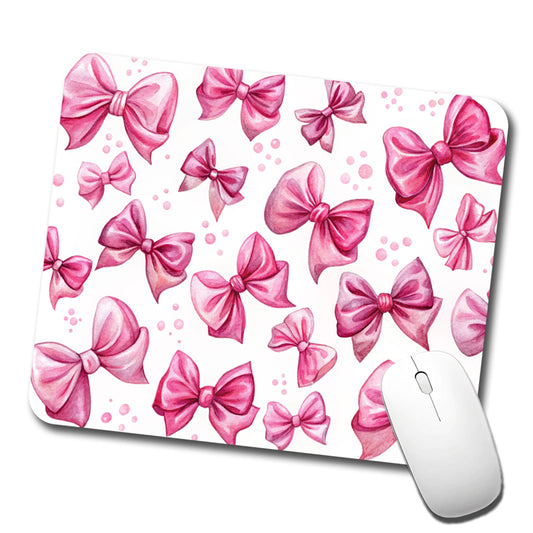 Pink Scattered Coquette Bows Watercolor Low Profile Mouse Pad Mat