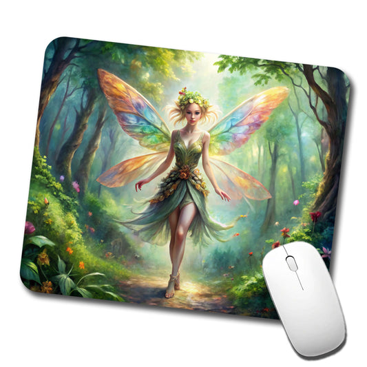Pixie Fairy Forest Fantasy Beautiful Watercolor Low Profile Mouse Pad Mat