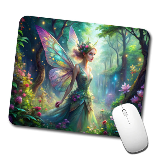Pixie Fairy Forest Fantasy Watercolor Design Low Profile Mouse Pad Mat